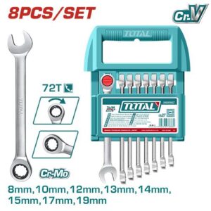 Llave Mixta con Rache  8 - 19 MM Juego x 8 Pzs  Industrial Super Total (THT103RK086)