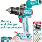 TALADRO DE IMPACTO INALAMBRICO 1/2 96NM 20V INCLUYE MANGO AUXILIAR Y ACCESORIOS, BATERIA  CARGADOR SE VENDE POR SEPARADO, INDUSTRIAL SUPER  TOTAL (TIDLI209687)