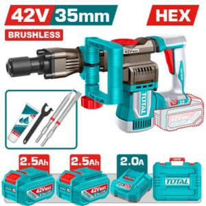 Demoledor Sds Hex Inalambrico 42V 18J Inclye  2 Baterias 2.5AH, 1 Cargador  y Accesorios Industrial Super Total (UTDBLI423582)