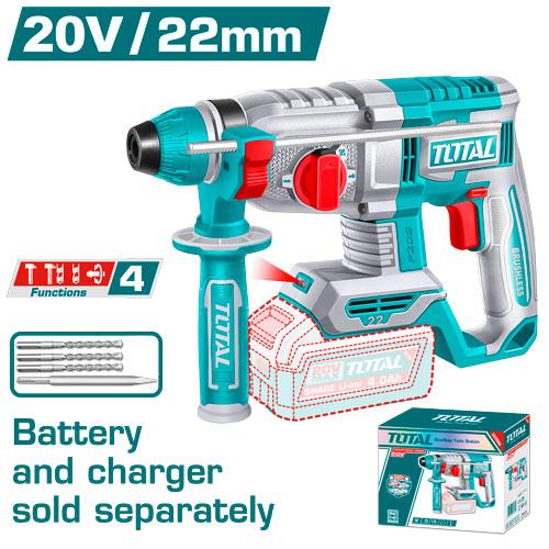TALADRO ROTOMARTILLO 7/8" 20V SDS PLUS 2.0 JULES BATERIA Y CARGADOR NO INCLUIDO INDUSTRIAL TOTAL (TRHLI22208)