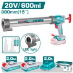 PISTOLA CALAFATEO 15'' INALAMBRICA 20V CON LUZ LED INCLUYE  2 BATERIAS 2.0AH  Y CARGADOR INDUSTRIAL TOTAL (UTCGLI20031)