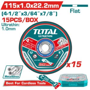 Disco Corte Metal/Acero Inoxidable 4-1/2" (Pqt por 15 Unds) Total (TAC1015115)