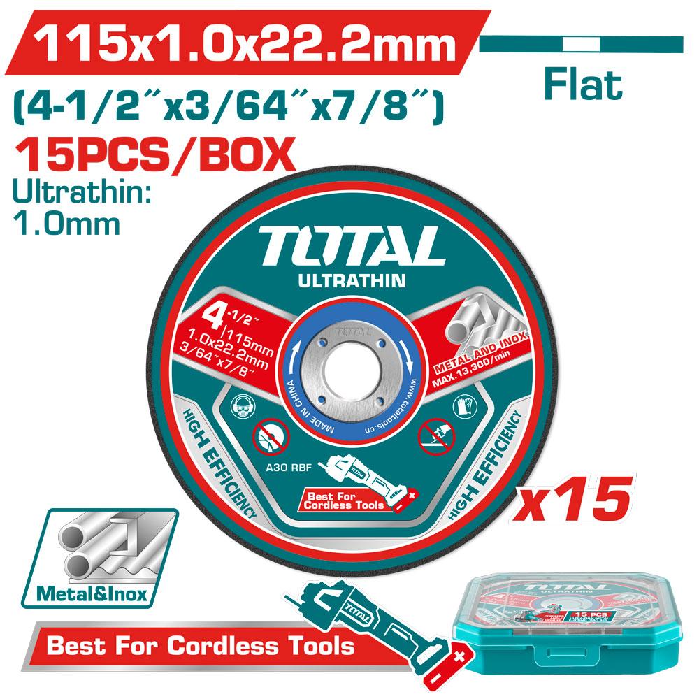 Disco Corte Metal/Acero Inoxidable 4-1/2" (Pqt por 15 Unds) Total (TAC1015115)