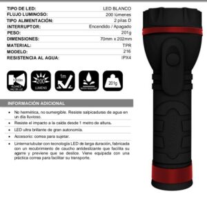 Linterna Tronex 3 LED 200 Lumenes Encauchetado Negro (Pila D) (TRL60LR20CAN)