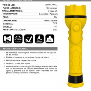 Linterna Tronex 1 LED 100 Lumenes Encauchetado Amarillo (Pila AA) (TRL20LR6CAY)