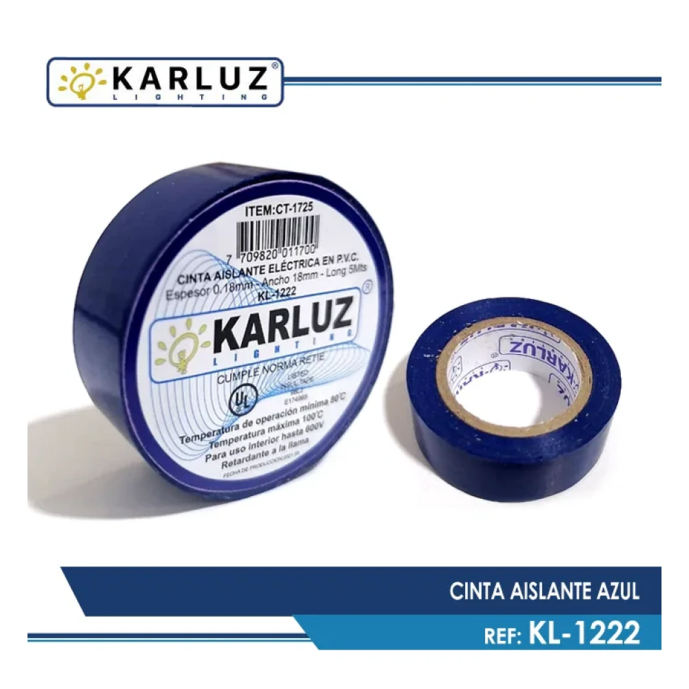 Cinta Aislante Azul 5MTS Karluz REF:KL-1222