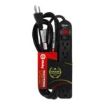 Toma Multiple x 6 Negra con Cable 3 MTS Globy