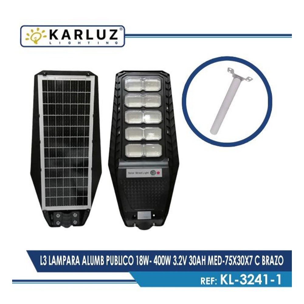Luminaria Solar Alumbrado Publico 400W con Brazo 6500K Karluz (KL-3241-1)