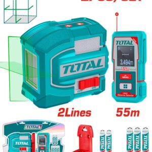 Kit de Nivel Laser 0-35M  Luz Verde 2 LINEAS(TLL156601) + Medidor de Distancias Laser 55MTS (TMT550166) Industrial Total (TLL260403)