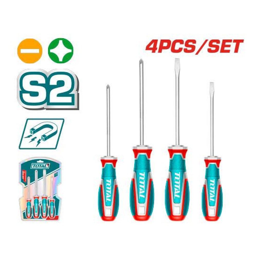Destornillador Cromo Vanadium Juego x 4 Pzs Industrial Total (TKSDS0426)