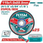 Disco Corte Metal/Acero Inoxidable 4-1/2" (Pqt por 25 Unds) Total (TAC1025115)