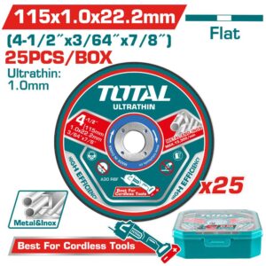 Disco Corte Metal/Acero Inoxidable 4-1/2" (Pqt por 25 Unds) Total (TAC1025115)