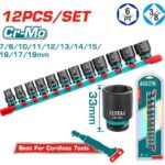 Copas de Impacto 3/8" Largo 33 MM Juego x 12PZS 7 - 19 MM Industrial Total (THTISD38128)