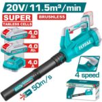 Sopladora Inalambrica 20V Capacidad de Soplado: 11.5M3/MIN 4 Velocidades Incluye 2 Baterias 4.0AH y 1 Cargador Super Tabless Cells Total (UTABLI205082)