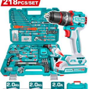 Taladro Percutor  Inalambrico 1/2" 20V 66NM + 2  Bateria 2.0AH  + Cargador + 214 Herramientas Industrial  Total (UTHKTHP42187)