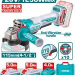 Pulidora Inalambrica 4 1/2 20V 1250W Incluye 2 Baterias 5.0 Ah, Cargador y 10 Discos, Motor sin Escobillas Super Tabless Cells Total (UTAGLI235162)