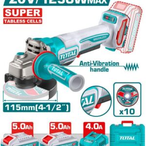Pulidora Inalambrica 4 1/2 20V 1250W Incluye 2 Baterias 5.0 Ah, Cargador y 10 Discos, Motor sin Escobillas Super Tabless Cells Total (UTAGLI235162)
