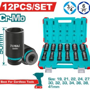 Copas de Impacto 3/4 Industrial Largo 90MM  Juego x 12 Pzs 19 - 41 MM Industrial Total (THKISD34126L)