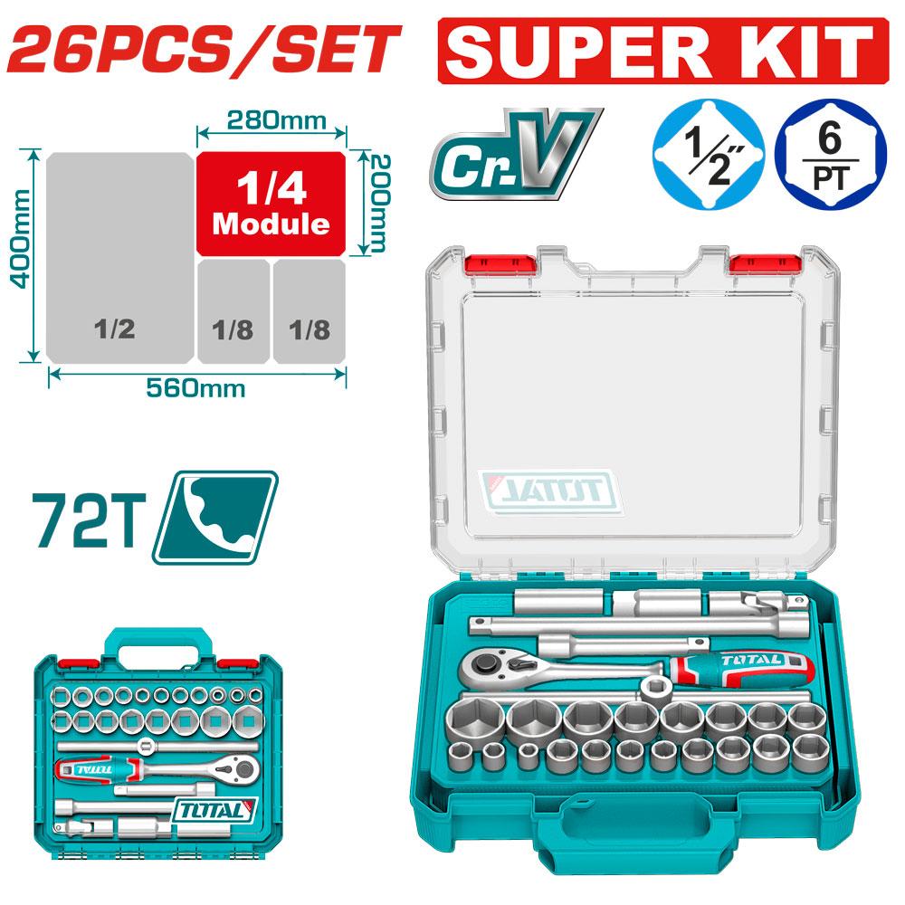 Rache con Copas 1/2" x 26 Pzs Industrial Total (THT121266)