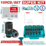 Copas de Impacto 1/2 Industrial Largo 78 MM Juego x 15PZS 10 - 27 MM Industrial Total (THKISD12156L)