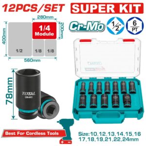 Copas de Impacto 1/2 Industrial Largo 78 MM Juego x 12PZS 10 - 24 MM Industrial Total (THKISD12126L)