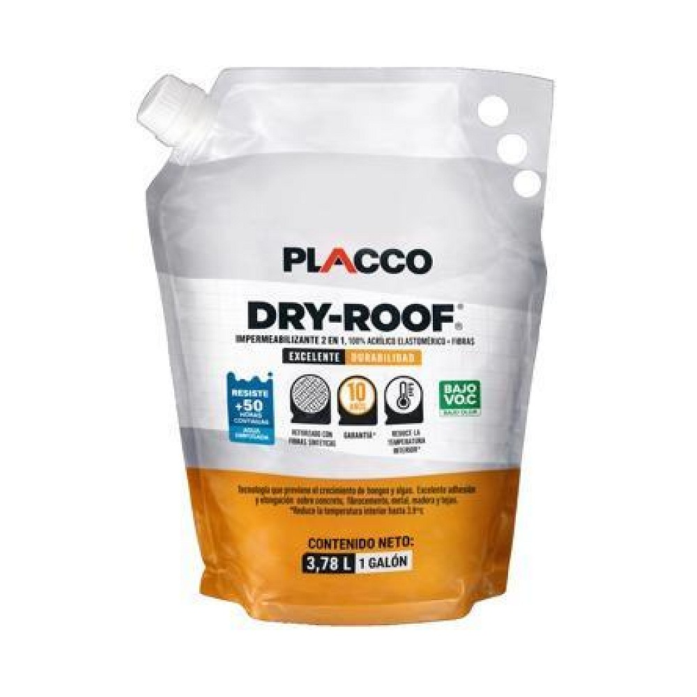 Placco Pro Dry Roof Gris Bolsa Galon Impermeabilizante 10 Años Algreco (96520111)