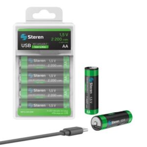 Pila Recargable 4 Pilas AA 2200 Mwh Li-Ion Conexion Tipo C Steren (BAT-LI-AA4 USB)