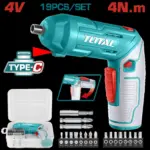 Atornillador Inalambrico 4V Estuche Plastico + 16 Puntas Taladro de 25MM, 2 de 50MM Super  Total (TSDLI0442)