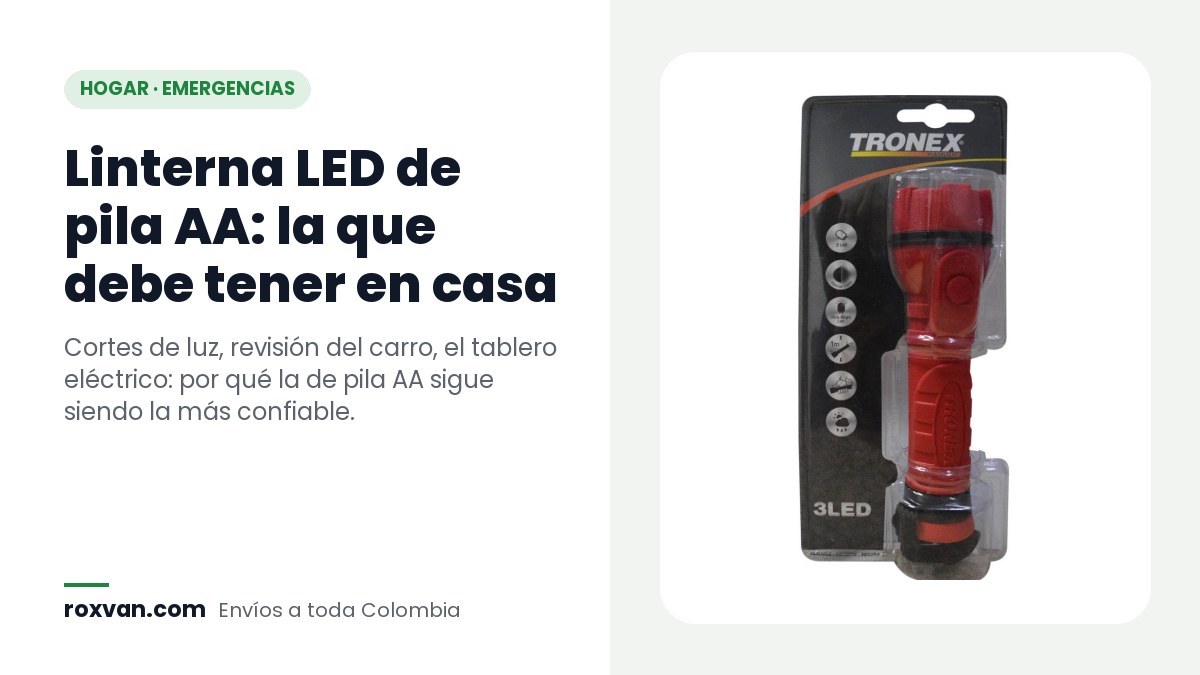 Linterna Tronex encauchetada roja de pila AA con luz LED en su empaque